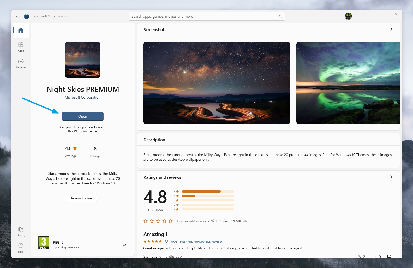 Αυτόματη αλλαγή των WallPapers στα Windows 10 και 11 5 Microsoft Store - Windows 11 Night Skies Premium Theme